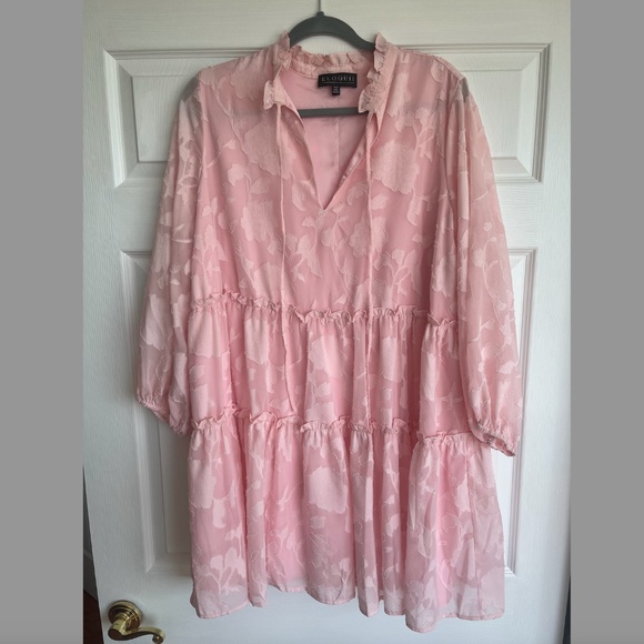 Eloquii Dresses & Skirts - ELOQUII Tiered 3/4 Sleeve Dress in Pink